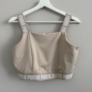Puma Training Strong Square Neck Crop Top Stone Large